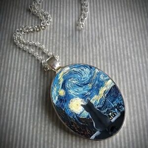 NWT Starry Night Cat Pendant Necklace